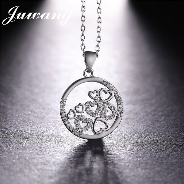 

juwang round circle with hearts pendant charms femme necklace 3 colors gold color chain necklaces & pendants jewelry gift, Silver