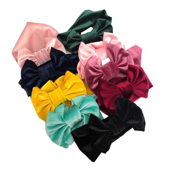 

girls 5'' big velvet bow headband for spring 2018 hairband kids solid large smooth hair bow birthday party gift hair accessories, Slivery;white