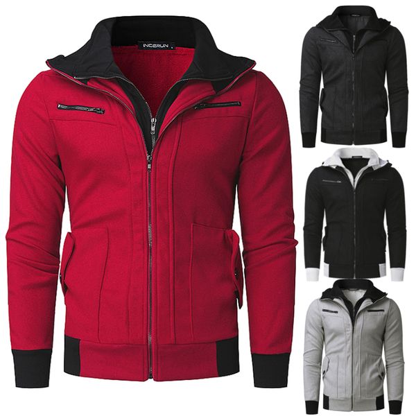 

incerun men's hoodies fleece hooded zipper pockets winter tracksuit casual warm joggers streetwear hoodie sweatshirts men 2018, Black