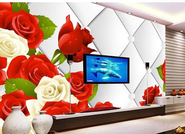 

3d stereo soft bag rose tv background wall 3d murals wallpaper for living room