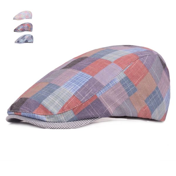 

fashion summer caps for men women casual cotton beret hats gorras planas england british retro boinas flat caps plaid berets, Blue;gray
