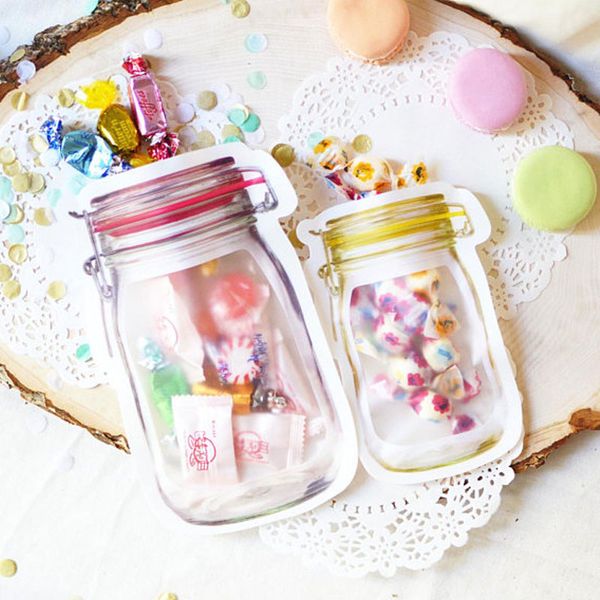 

clear transparent zip lock mason jar shaped candy bag party favors gifts bags cookie snacks food storage resealable plastic box