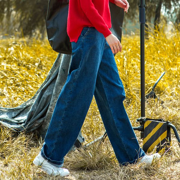 

autumn winter jeans retro women loose zipper denim pants new ladies pocket washed solid color casual jeans 2018 fashion trousers, Blue