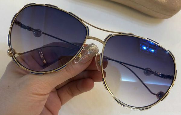 

new fashion designer women 4253 sunglasses pilot metal frames with luxury pearls avant-garde popular style uv 400 protective glasses, White;black