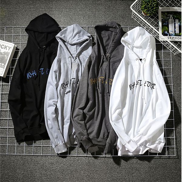 

four colors men's thin sweater men's hooded shirt letters embroidered boyfriend wind sports leisure couple clothing, Black