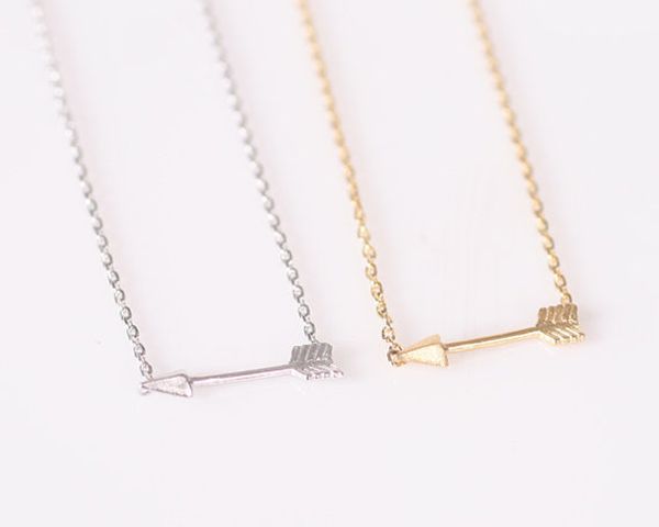

10pcs classic simple design side arrow necklace modern horizontal archery neck jewelry memorial gift for women, Silver