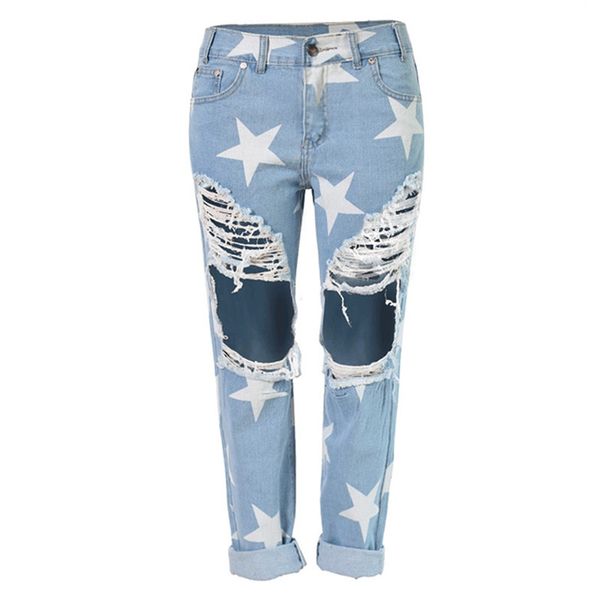 

summer woman vintage holes ripped jeans denim blue white trousers women pencil pants size s-2xl