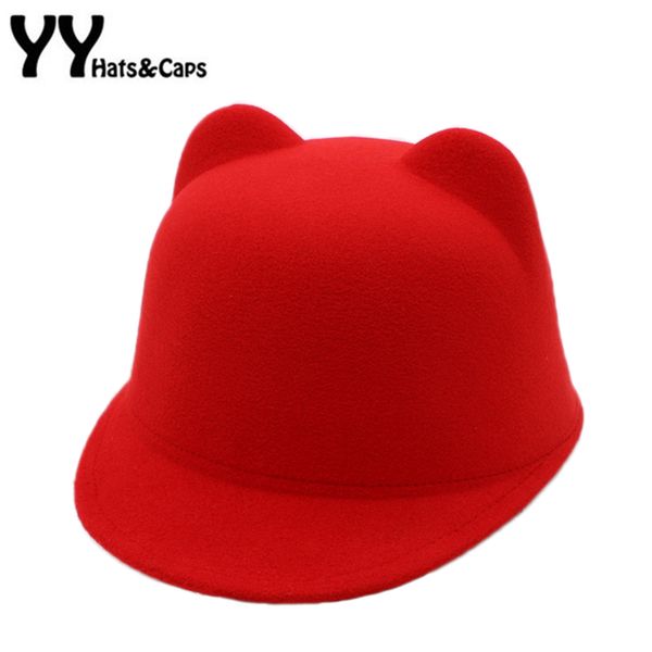

cute felt fedora hat for women demon devil hat cat ears bowler halloween cap winter autumn fashion trilby caps sombreros yy17203, Blue;gray