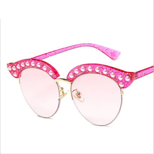 

fashionable luxury designer sunglasses charming woman fashionable style round lens cat eye diamond half rim frames glass sun glasses, Black