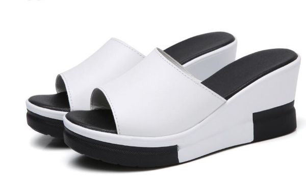 

Women Sandals 2018 Summer Genuine Leather Shoes Woman Flip Flops Wedges Fashion Platform Female Slides Ladies Shoes Peep Toe nx2a44