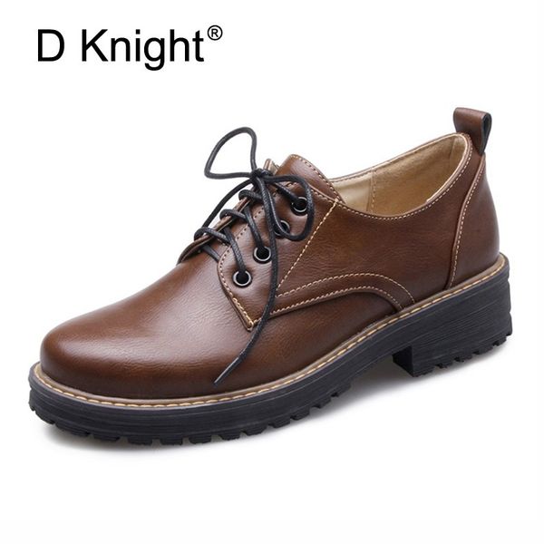 

d knight women oxfords fashion flats woman british style footwear with lace-up thick heel shoes plus size 43 ladies brogue shoes, Black