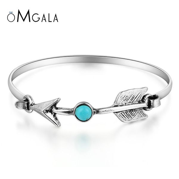 

omgala bohemian ethnic upper arm bracelet vintage arrow open bangle bracelet for women armlet arm cuff blue stone jewelry, Black