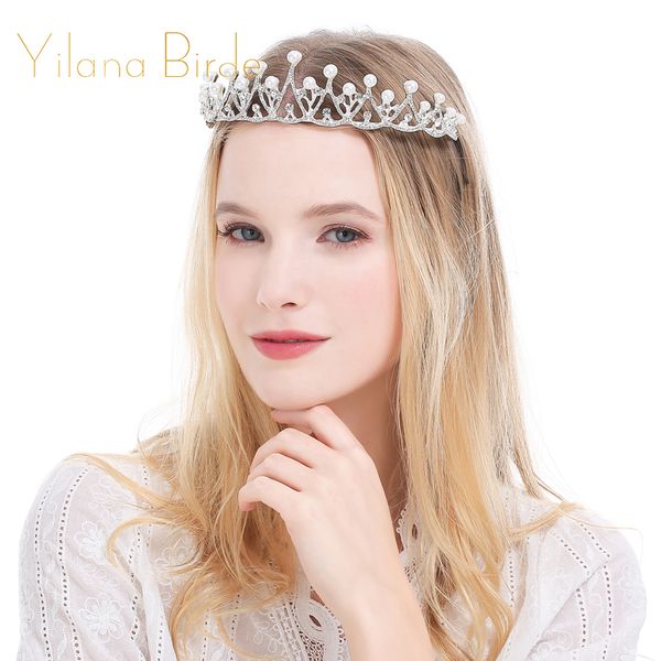 

sparkling crystal pearl tiara crown bridal hair accessories for wedding tiaras and crowns pageant diamante tiara hair ornaments, Golden;white