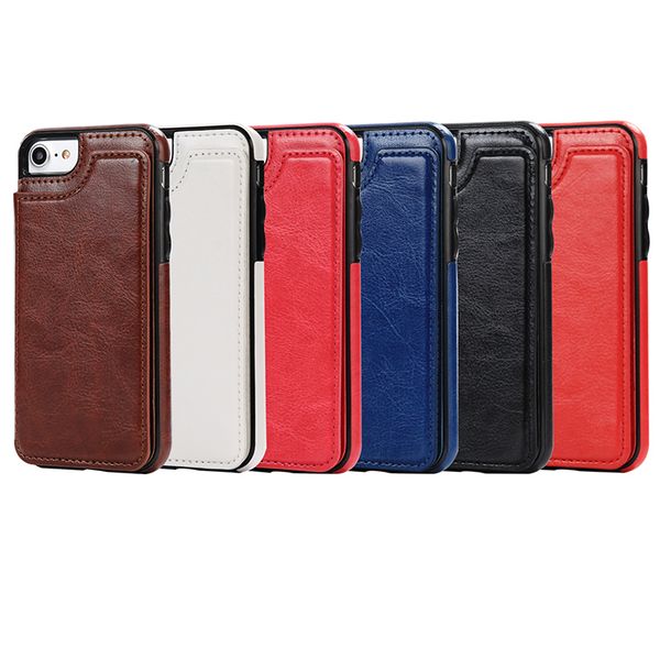 

2018 factory sale for iphone 8 plus case glossy crazy horse oil wax phone case magnetic bracket protective for samsung wallet case