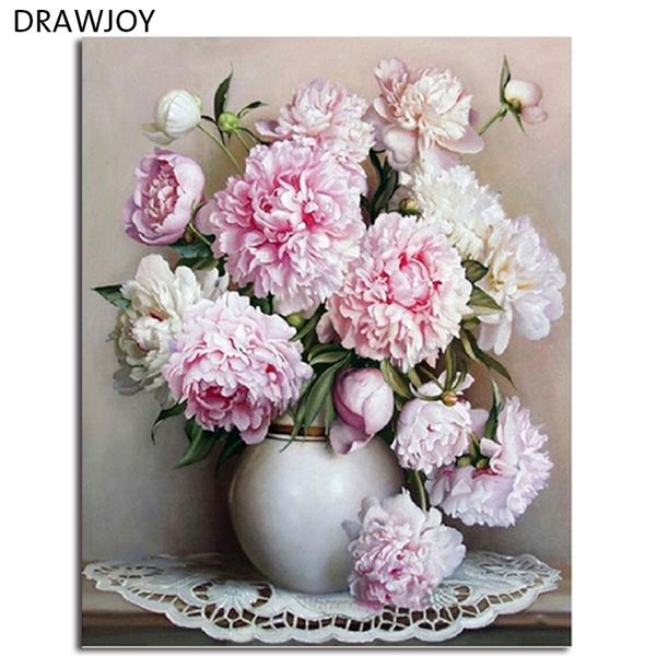 

drawjoy framed pink flower and vase diy painting by numbers wall art diy canvas oil painting home decor for living room