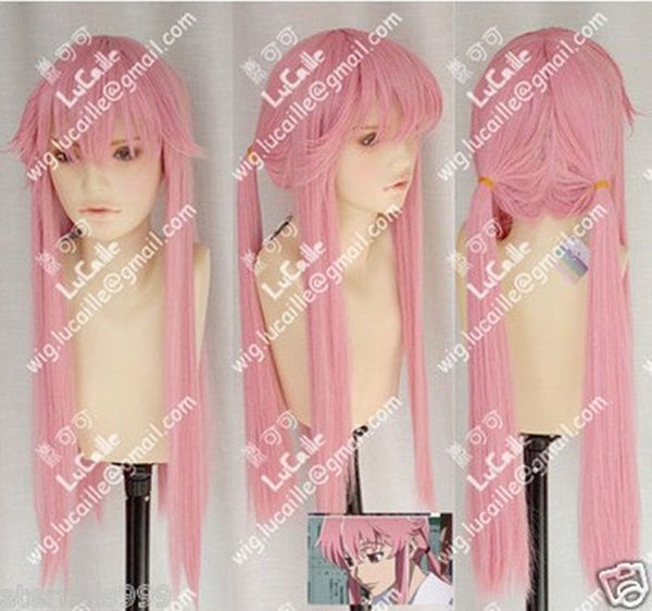 

cosplay future mirai nikki yuno gasai smoke pink styled wig 60cm, Black
