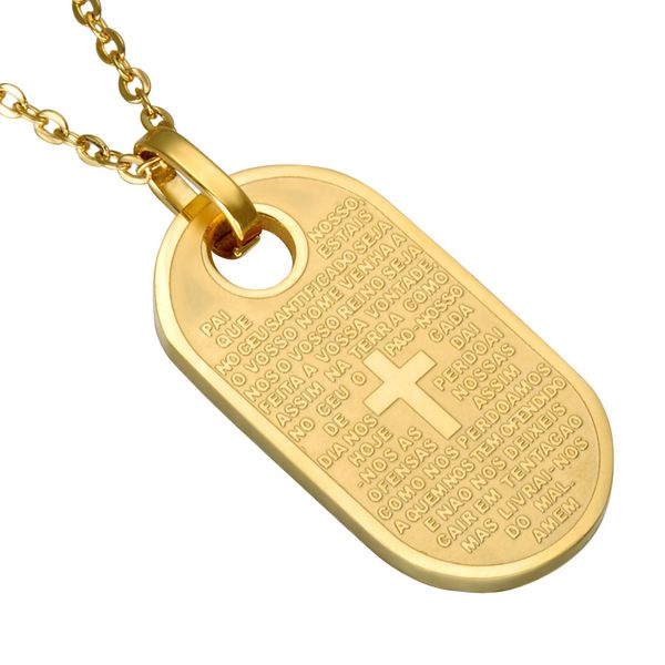 

religious gold sliver french bible cross pendants stainless steel dog tag bible verse necklace men jewelry accessories wholesale, Black