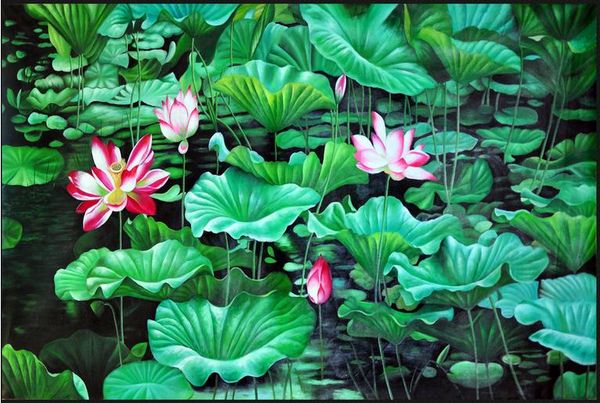 

wallpaper for bedroom walls 3d outdoor painting lotus pond moonlight three-dimensional creative bathroom floor