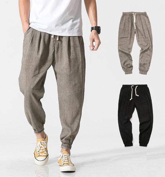 

men's sport pants cotton linen casual harem pants jogger pants men fitness trousers male chinese traditional style, Black;red