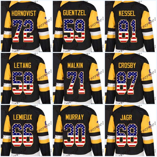 

USA Flag Stitched 87 Sidney Crosby 58 Kris Letang 71 Evgeni Malkin 72 Patric Hornqvist 81 Phil Kessel 59 Jake Guentzel Hockey jersey