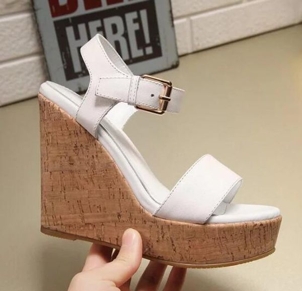 

original box] new womens wedge high heel 120mm louise platform sandals summer monogram buckle strap shoes size 35-40, Black