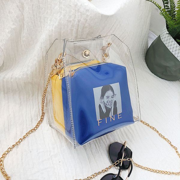 

abdb-women small bucket bags spray map plastic transparent totes composite chain bag mini jelly handbags