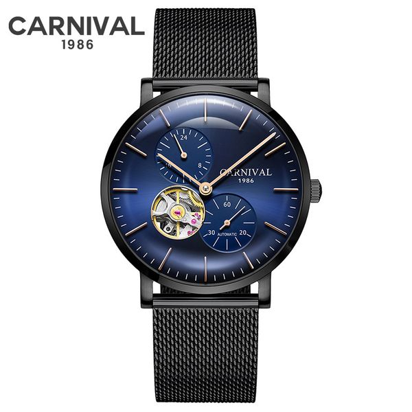 

2018 carnival mens watches automatic mechanical watch casual leather sapphire waterproof analog wristwatch men, Slivery;brown