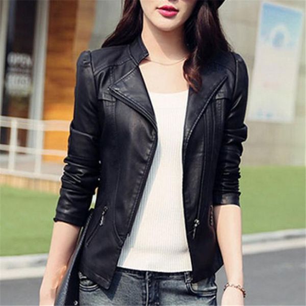 

black collar pu jacket coats europe and united states style fashion casual zipper pu jackets coats spring autumn street jacket