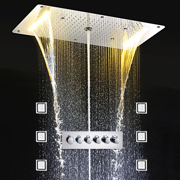 

Luxury 700 380 mm electric power led rainfall rece ed ceiling mounted hower head rainfall waterfall mi tfall bubble 4 inch body jet