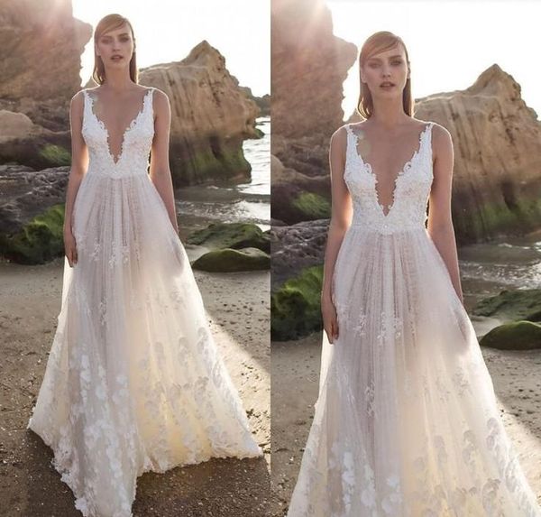 Elegante böhmische Strand-Landhochzeitskleider, Plugging-Applikationen, Blumenmuster, Übergröße, günstige Brautkleider, individuell, 2018 Robe de Mari￩e, Boho-Sommer