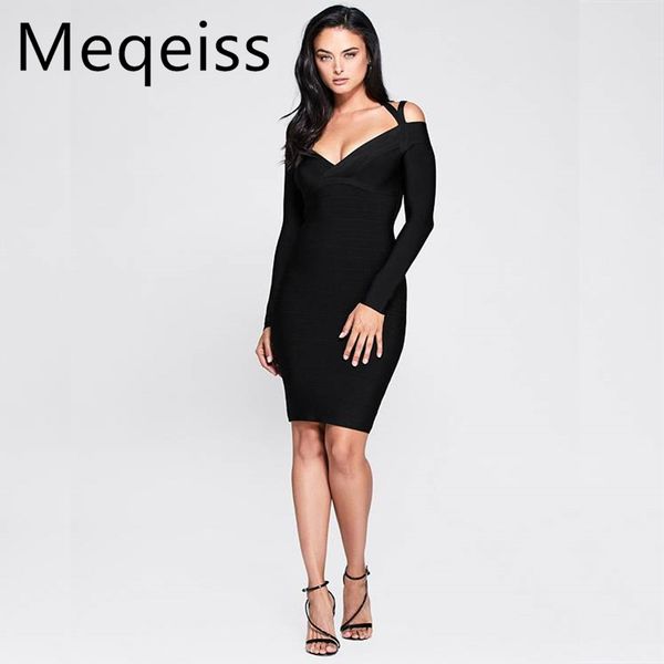 

meqeis bandage dress women vestidos verano 2018 v neck off the shoulder celebrity party dress prom bodycon clubwears, White;black