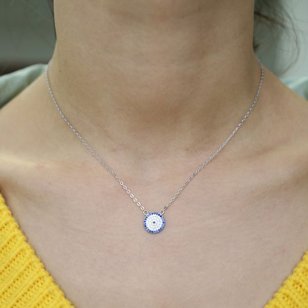 

authentic 925 sterling silver handmade lucky evil eye charm cz paved circle necklace for women lady party gift high quality