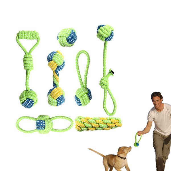 

pet dog cotton rope toy knot puppy chew teething toys teeth cleaning pet palying ball for small medium large dog 7pcs/set