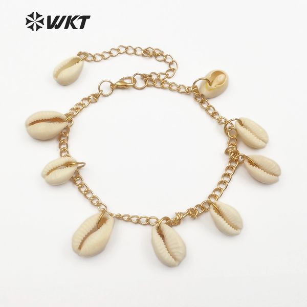 

wt-b423 natural sea shell bracelet multi cowrie shell inlay gold and silver link chain bohemia style women fashion bracelet, Golden;silver