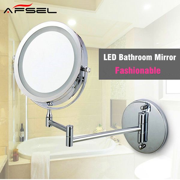 Afsel Makeup Mirrors Led Wall Mounted Extending Folding Double Side Light Mirror 10x Magnification Bath Toilet Illuminated