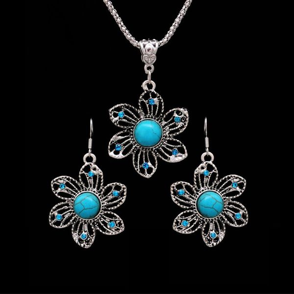 

bohemian flower jewelry sets for women valentines day gift fashion crystal necklace earrings party african jewelry sets, Silver
