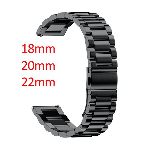 

18mm 20mm 22mm width watchbands universal strap for smart watch metal band three links stainless steel watch band for people, Black;brown