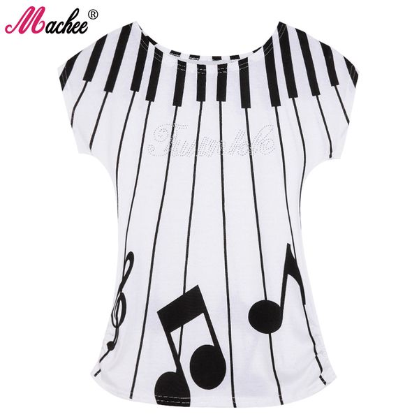 

2017 brand new women printed tees fashion summer cotton short sleeve piano keyboard printed loose female woman t-shirts, White