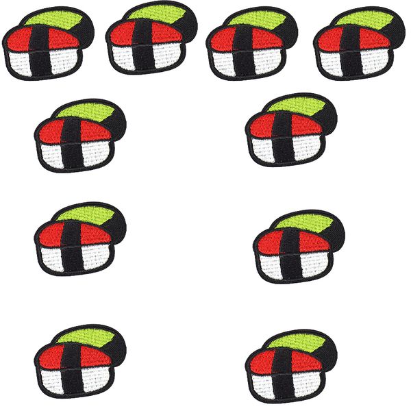 

10pcs delicious sushi patches stripe stitching embroidered for clothing melt adhesive costume patch for apparel sewing patch craft, Black