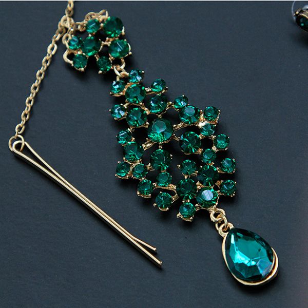 

women belly dance bollywood headpiece earrings gem green plated jewelry set dance costume accessories, Black;red