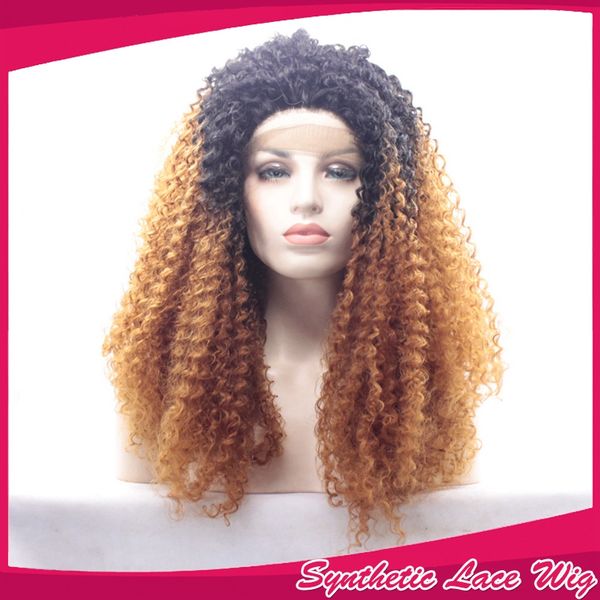 Ombre Blonde Synthetic Afro Kinky Curly Wigs For Women Black Hair