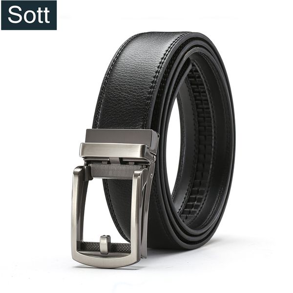 

sott] brand mens belt cow automatic buckle genuine leather belts for men luxury strap casual waist cinto masculino, Black;brown