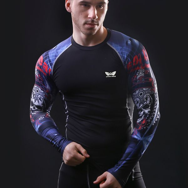 

men compression long sleeve breathable quick dry t shirts bodybuilding weight lifting base layer fitness tight t-shirt, White;black