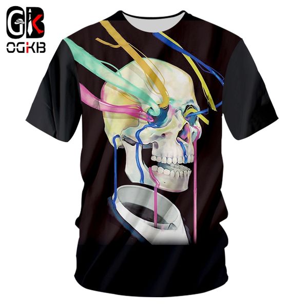 

ogkb t shirts men short skulls 3d tshirt printing colour bar skulls funny plus size 5xl 6xl tees summer t-shirt, White;black