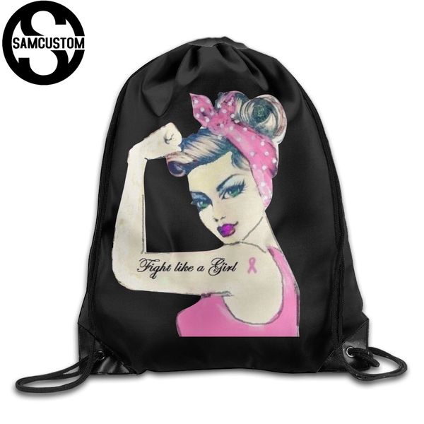 

samcustom breast cancer awareness spread shoulders bag fabric backpack men and women port drawstring travel dust storage bags