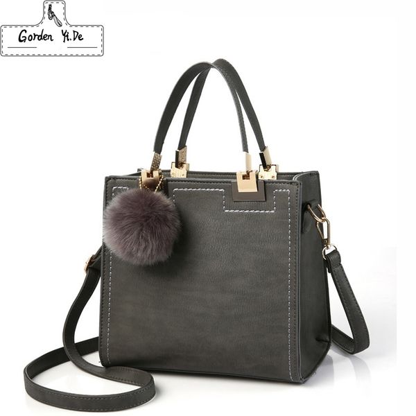 

handbag women casual tote bag female large shoulder messenger bags pu leather handbag with fur ball sac a main