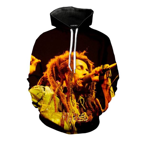 

новые моды для мужчин/женщин регги звезда боб марли 3d смешно печатных crewneck толстовка мода повседневная толстовки h464, Black