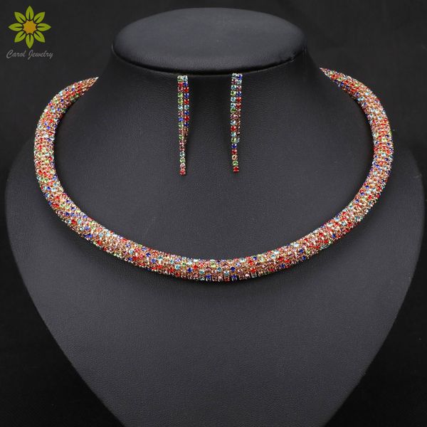 

gold color austria crystal earrings&necklace jewelry sets for women charm african beads accessories, Silver