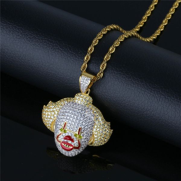 18K Gold Iced Out Halloween Clown Anhänger Halskette Micro Paved Zirkon Charm Halskette für Männer Frauen Geschenk