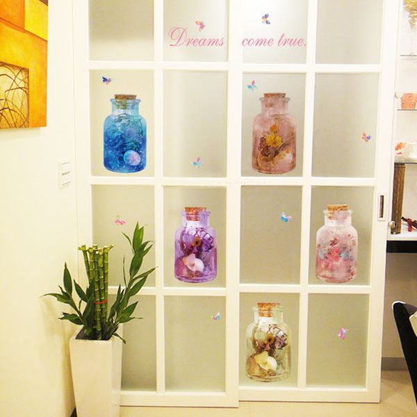 

3d sales clorful flowers butterfly glass bottle stickers balcony cabinets door windows background wall stickers home decoration